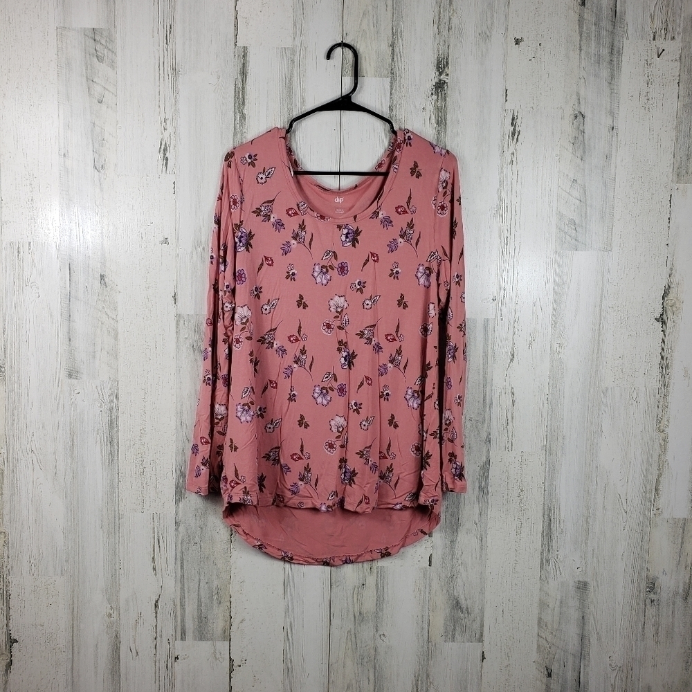 dip pink floral long sleeve scoop neck shirt women's size large